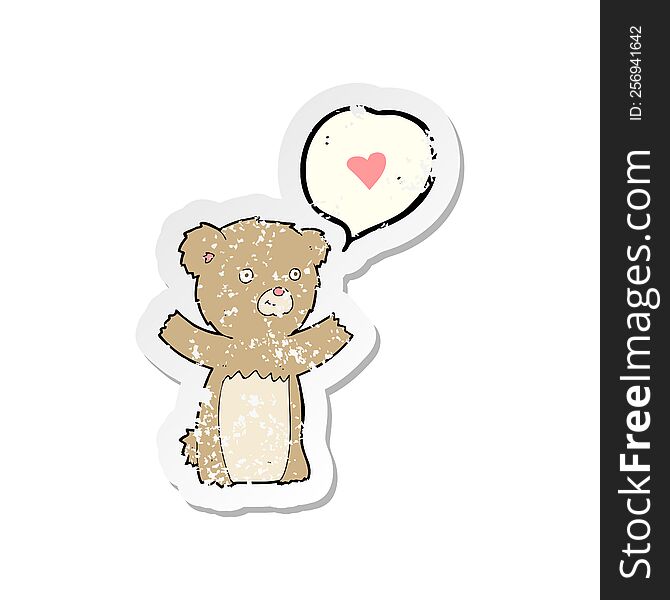 retro distressed sticker of a cartoon teddy bear with love heart