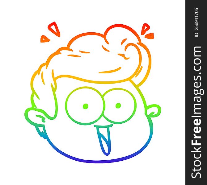 Rainbow Gradient Line Drawing Cartoon Male Face Surprised