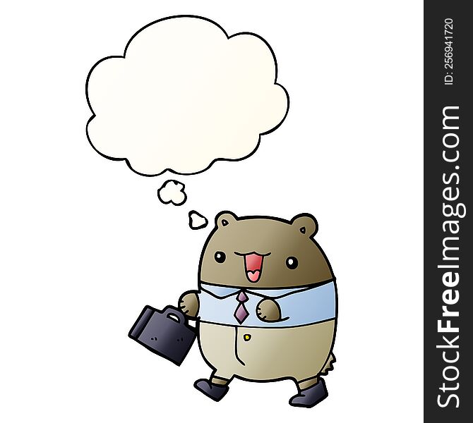 Cute Cartoon Business Bear And Thought Bubble In Smooth Gradient Style