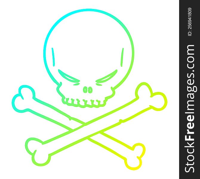 cold gradient line drawing of a cartoon skull and crossbones