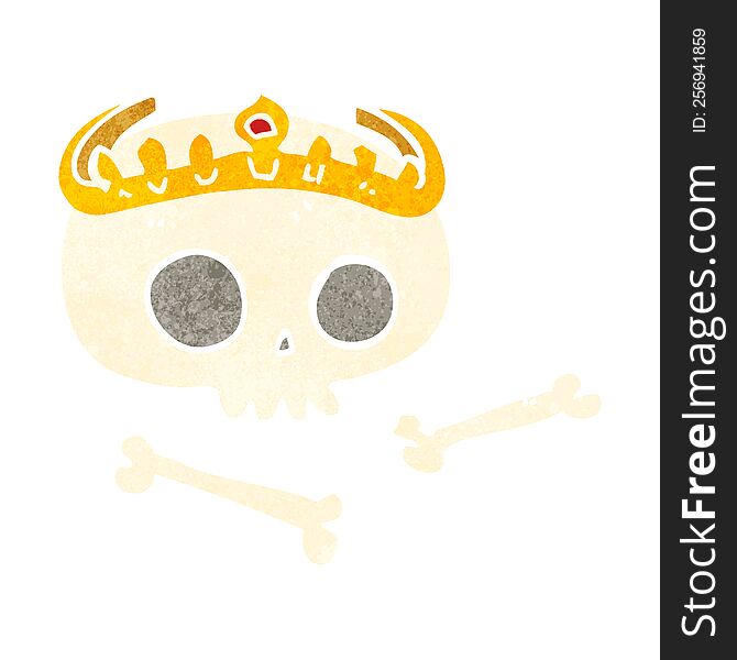 freehand drawn retro cartoon skull wearing tiara