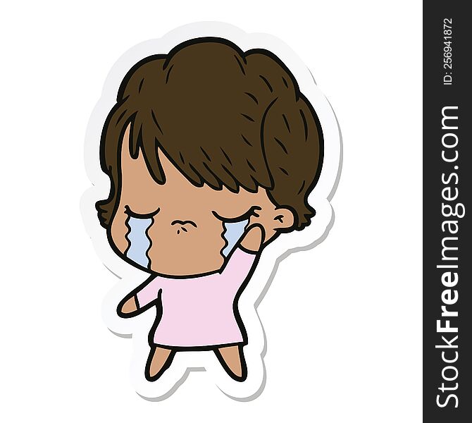 sticker of a cartoon woman crying