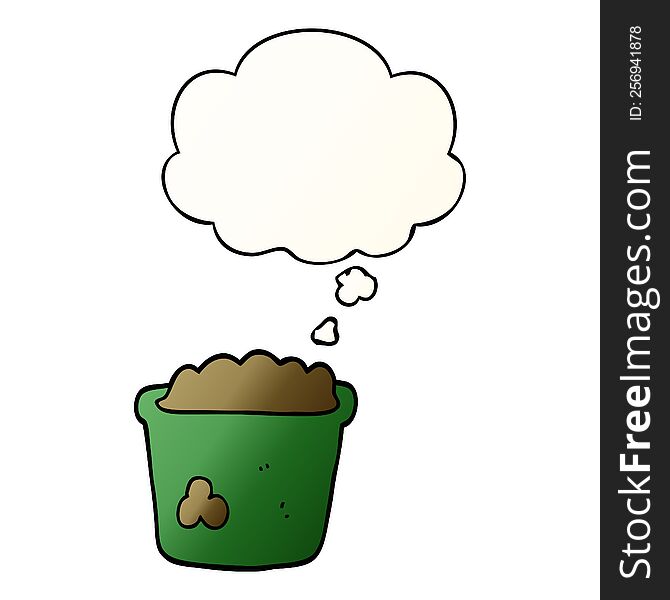 Cartoon Pot Of Earth And Thought Bubble In Smooth Gradient Style
