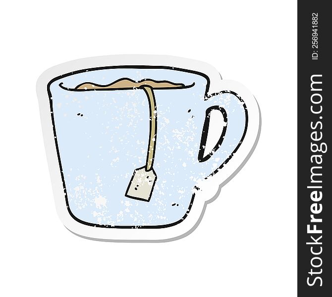 Retro Distressed Sticker Of A Cartoon Mug Of Tea