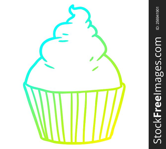 cold gradient line drawing of a cartoon cup cake