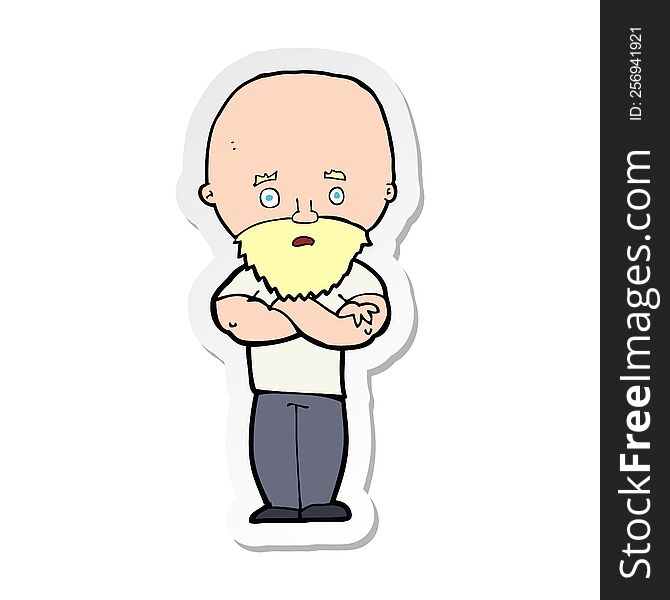 sticker of a cartoon shocked bald man with beard