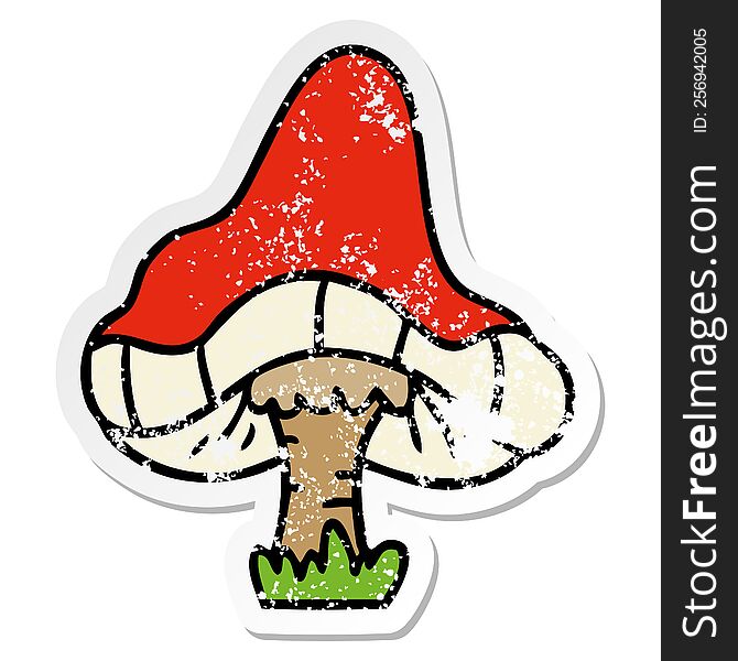 distressed sticker cartoon doodle of a single mushroom