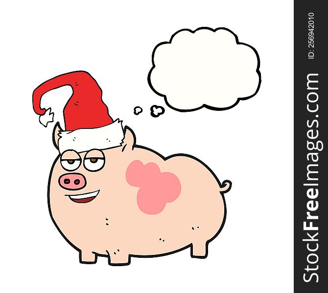 freehand drawn thought bubble cartoon christmas pig