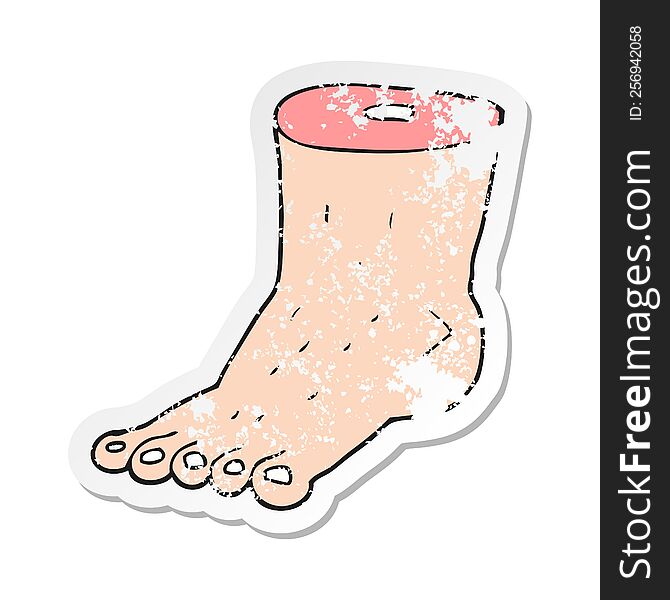 retro distressed sticker of a cartoon foot
