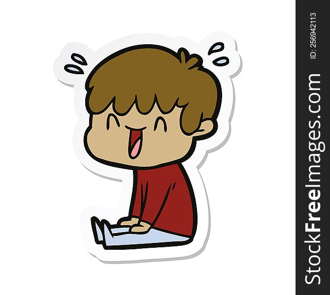 sticker of a cartoon laughing boy