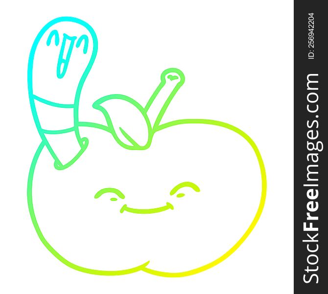 Cold Gradient Line Drawing Cartoon Happy Worm In An Apple