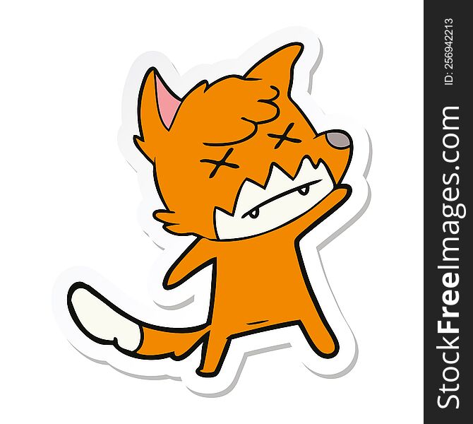 sticker of a cartoon cross eyed fox
