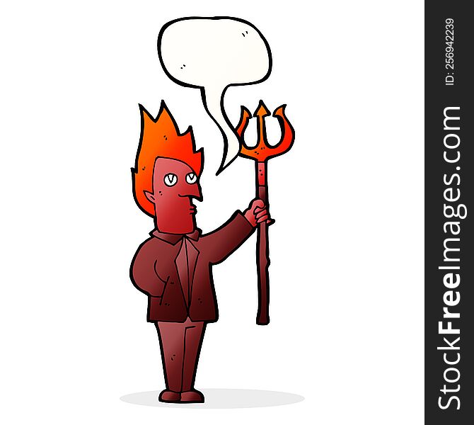 Cartoon Devil With Pitchfork With Speech Bubble