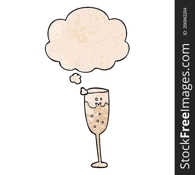 Cartoon Champagne Glass And Thought Bubble In Grunge Texture Pattern Style