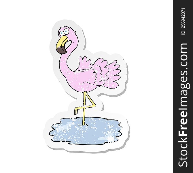 retro distressed sticker of a cartoon flamingo