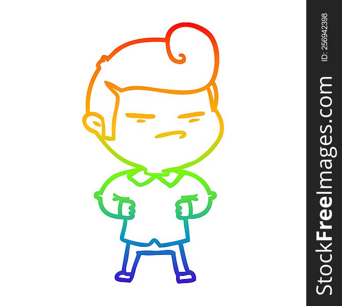 Rainbow Gradient Line Drawing Cartoon Cool Guy With Fashion Hair Cut