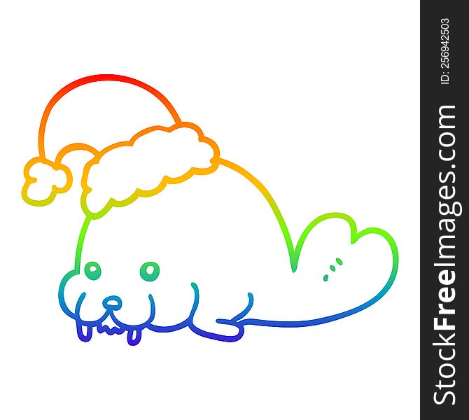 Rainbow Gradient Line Drawing Cartoon Christmas Walrus