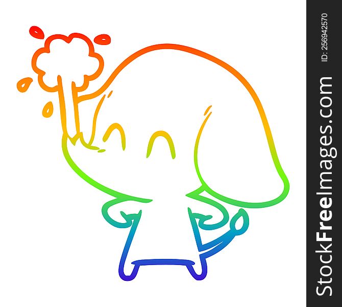 rainbow gradient line drawing of a cute cartoon elephant spouting water