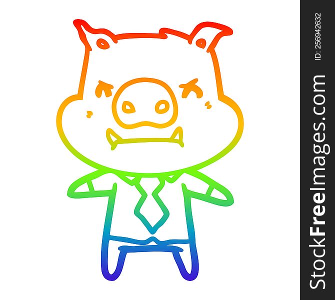 Rainbow Gradient Line Drawing Angry Cartoon Pig Boss