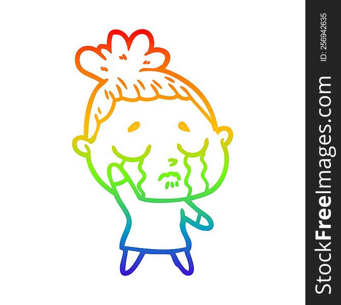 rainbow gradient line drawing of a cartoon crying woman