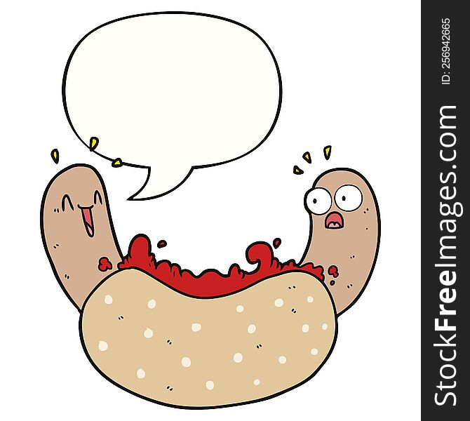 Cartoon Hotdog And Speech Bubble