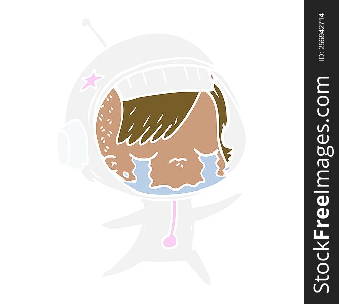 Flat Color Style Cartoon Crying Astronaut Girl