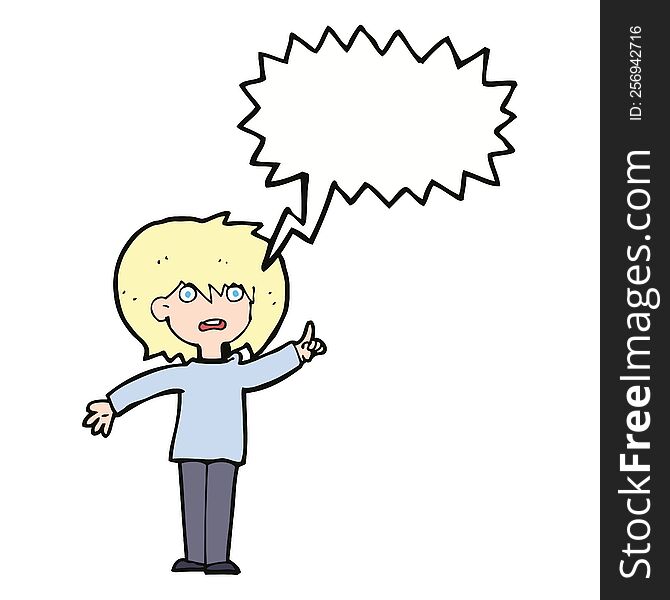 Cartoon Woman Asking Question With Speech Bubble