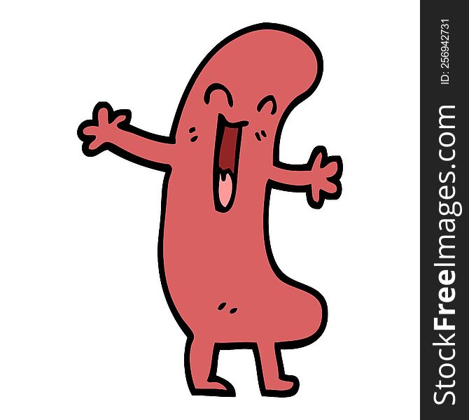 Hand Drawn Doodle Style Cartoon Happy Sausage