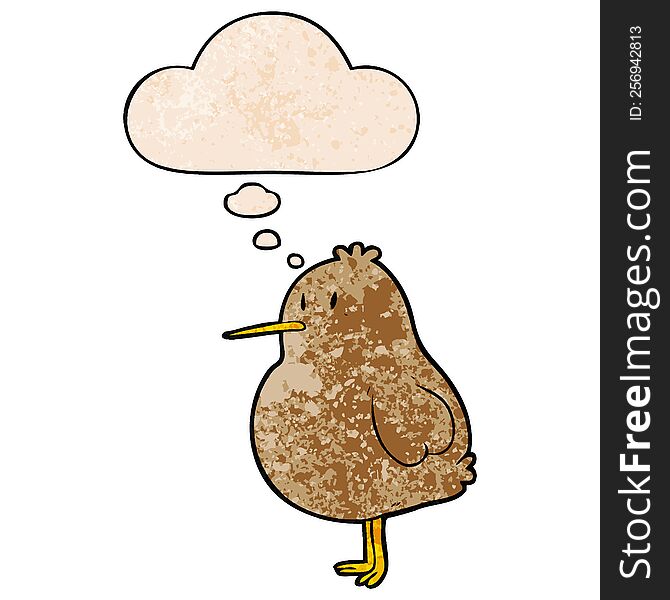 cartoon kiwi bird with thought bubble in grunge texture style. cartoon kiwi bird with thought bubble in grunge texture style