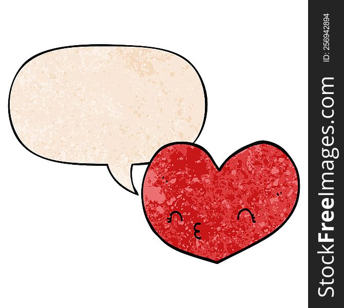 Cartoon Heart And Face And Speech Bubble In Retro Texture Style