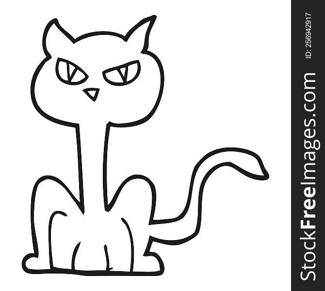 freehand drawn black and white cartoon angry cat