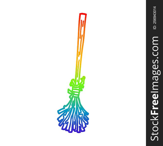 rainbow gradient line drawing of a cartoon magic broom