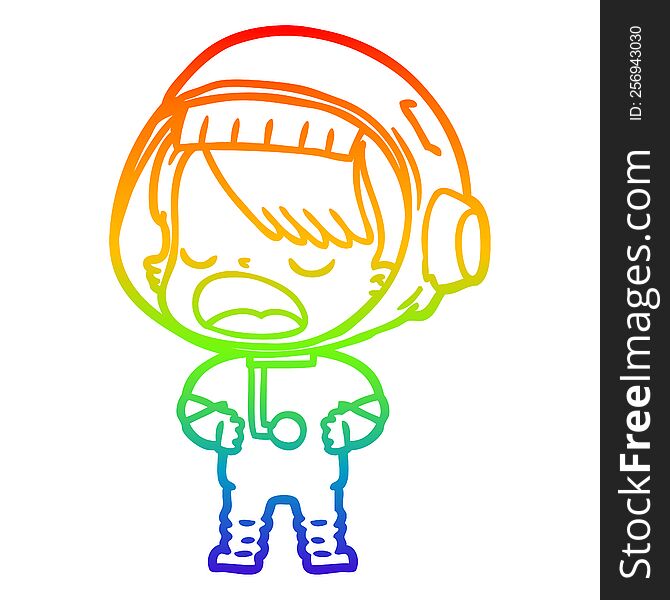 rainbow gradient line drawing of a cartoon talking astronaut