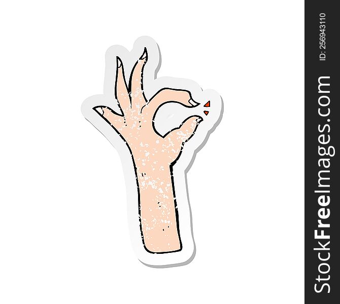 Retro Distressed Sticker Of A Cartoon Most Excellent Hand Gesture