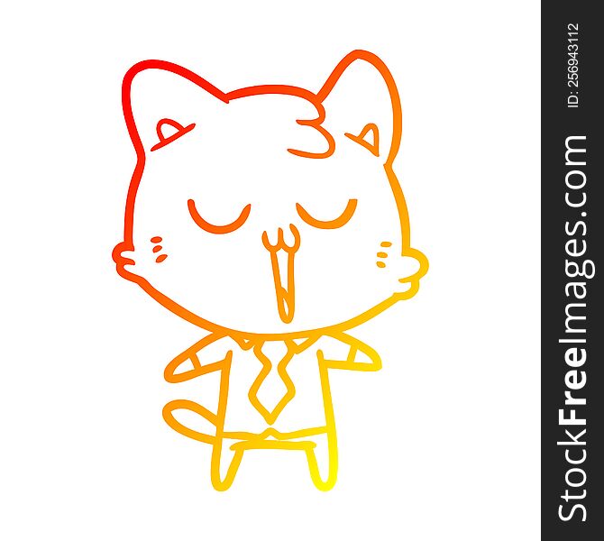 Warm Gradient Line Drawing Cartoon Cat In Shirt And Tie