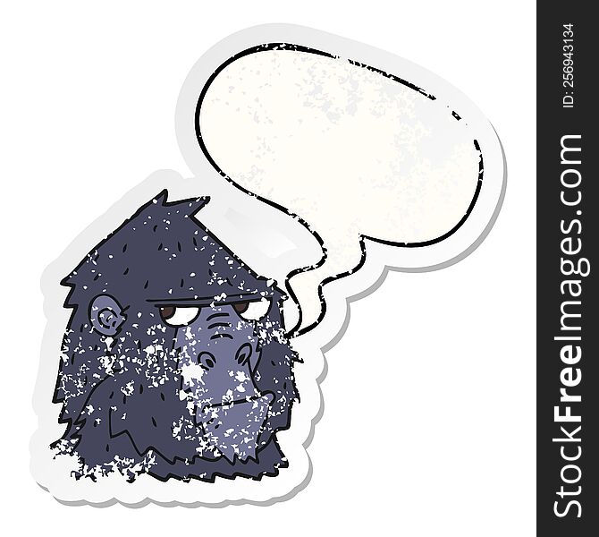 cartoon angry gorilla face and speech bubble distressed sticker