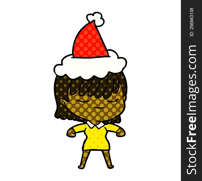 Comic Book Style Illustration Of A Woman Wearing Santa Hat