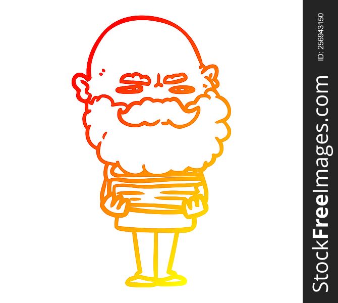 warm gradient line drawing cartoon man with beard frowning