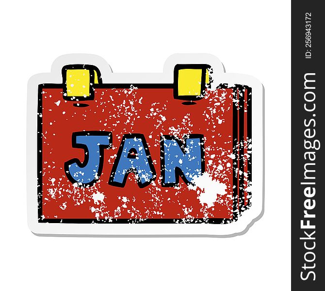 hand drawn distressed sticker cartoon doodle of a calendar with jan