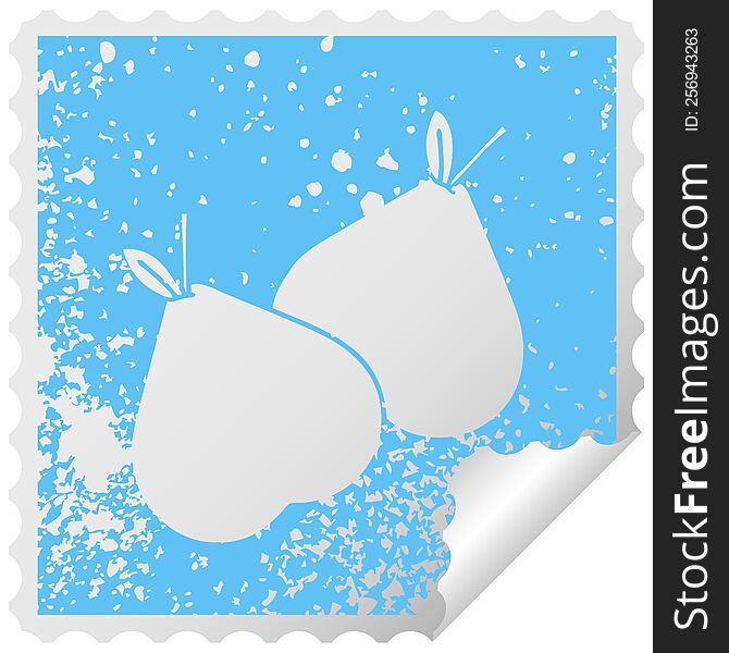 distressed square peeling sticker symbol of a green pear