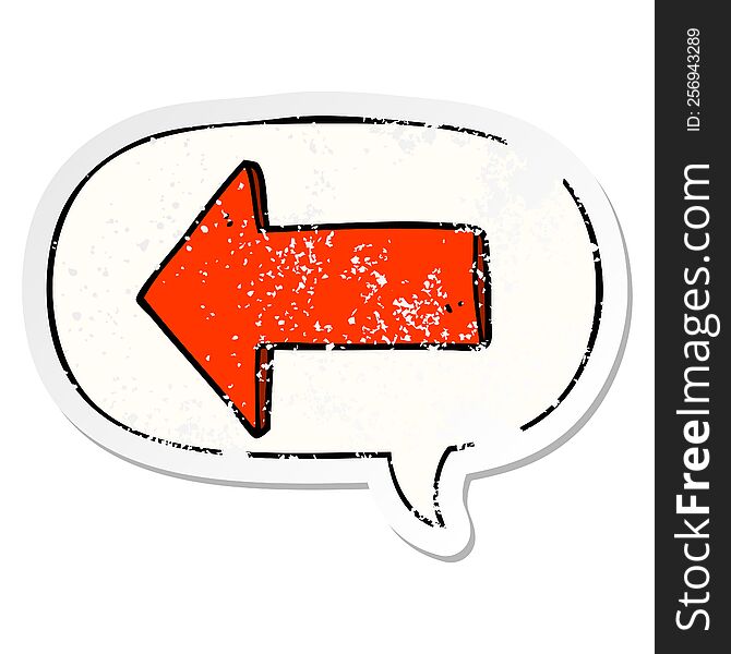 Cartoon Arrow And Speech Bubble Distressed Sticker