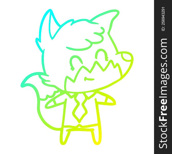 cold gradient line drawing of a cartoon friendly fox