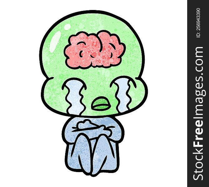 cartoon big brain alien crying. cartoon big brain alien crying