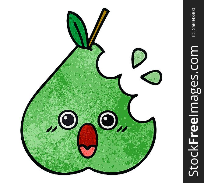 retro grunge texture cartoon of a green pear