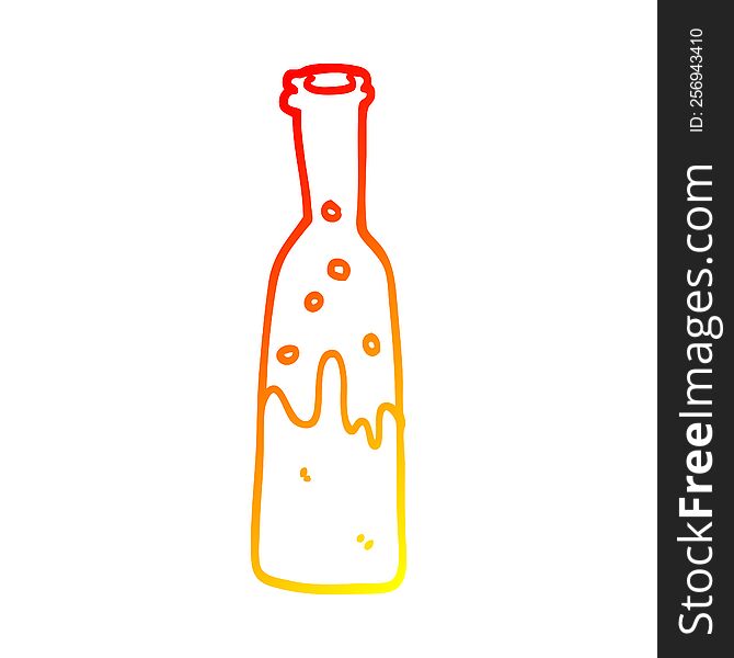 Warm Gradient Line Drawing Cartoon Bottle With Sloshing Wine