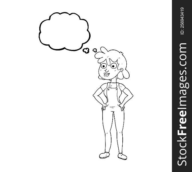 freehand drawn thought bubble cartoon farmer girl