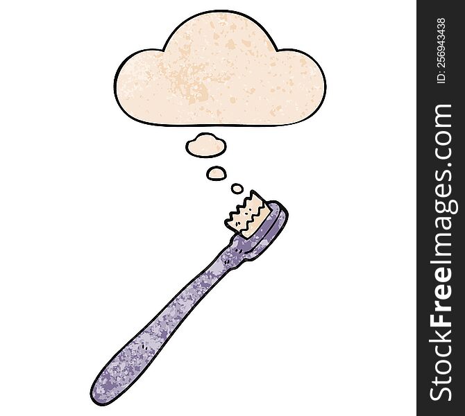 cartoon toothbrush with thought bubble in grunge texture style. cartoon toothbrush with thought bubble in grunge texture style