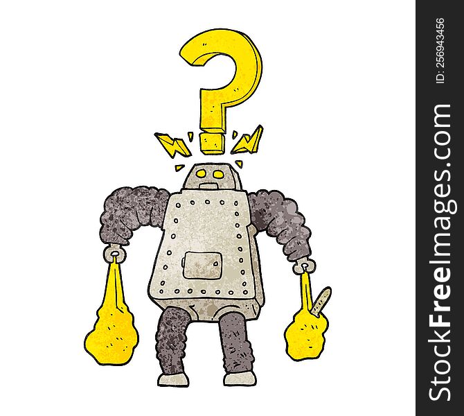 Textured Cartoon Confused Robot Carrying Shopping