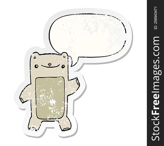 cartoon teddy bear and speech bubble distressed sticker