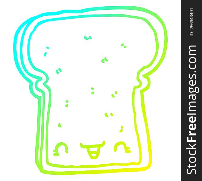 cold gradient line drawing of a cute cartoon slice of bread